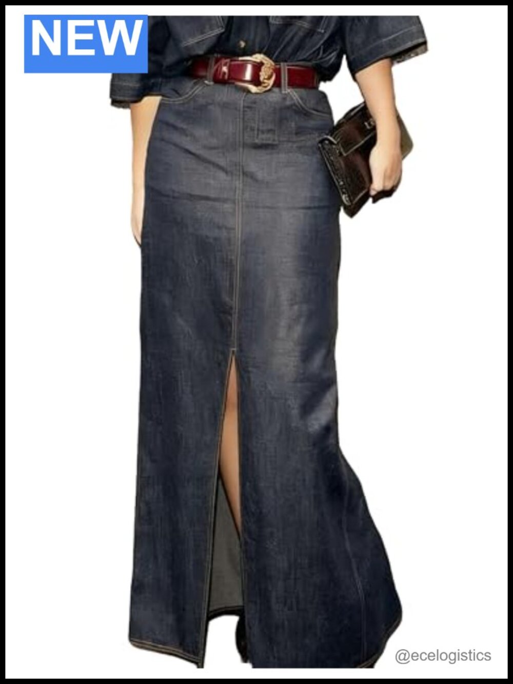 Women's High Waisted Denim Maxi Skirt with Pockets H-Line Retro Floor Length